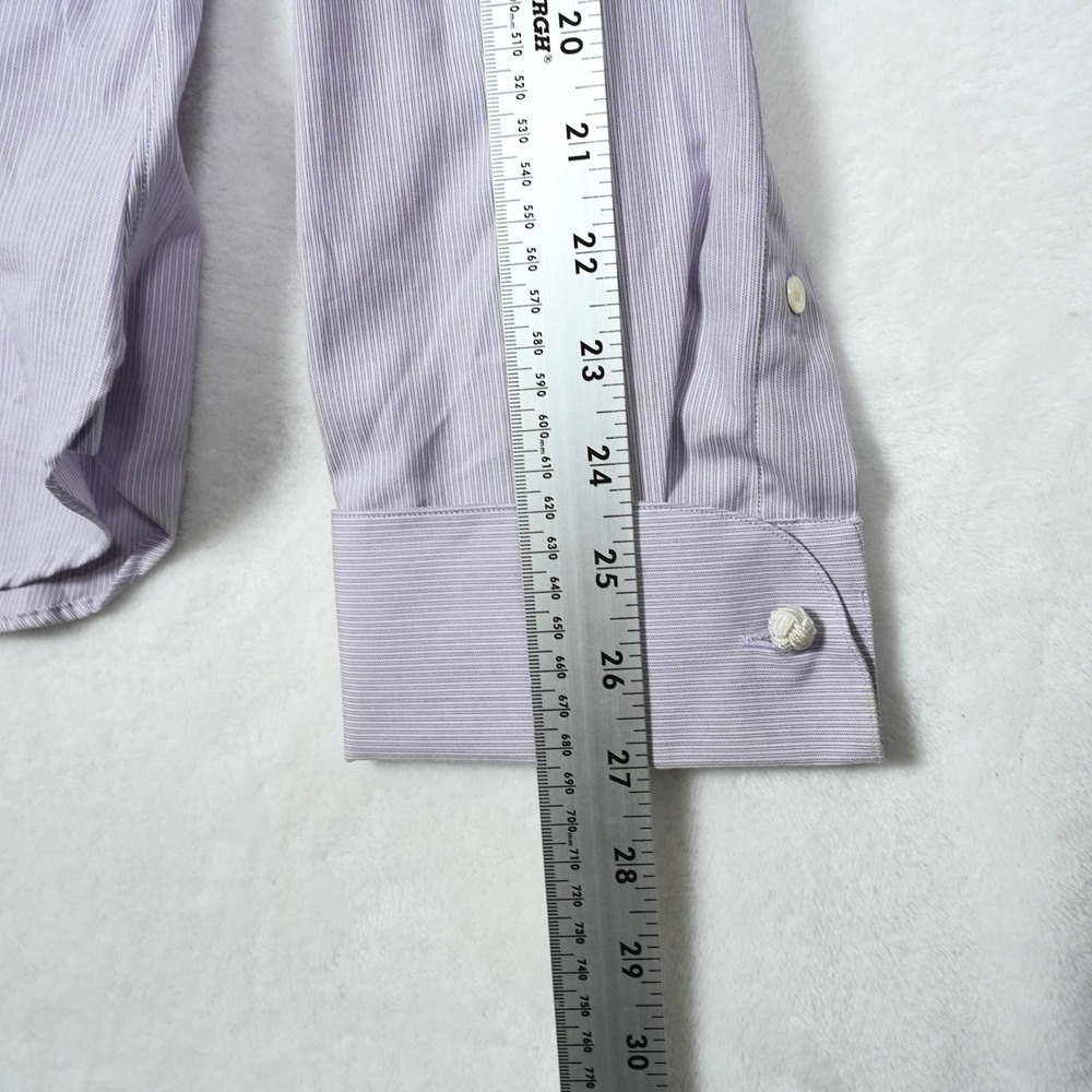 John Varvatos Slim Fit French Cuff Dress Shirt Mens 18 36/37 Lavender Stripe NWT - Picture 8 of 9